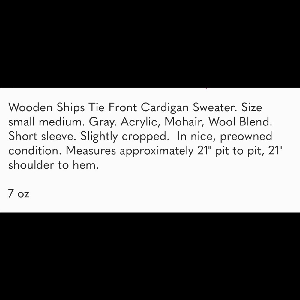 WOODEN SHIPS Transitional Weather Gray Tie Front or Waterfall Sweater Sz S/M - Picture 8 of 8